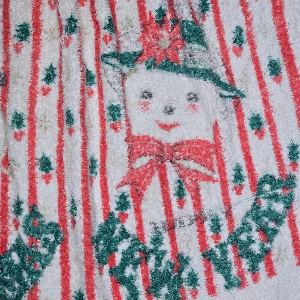 Vintage Christmas Terry Cloth Half Apron Snowmen Red White Waist Tie